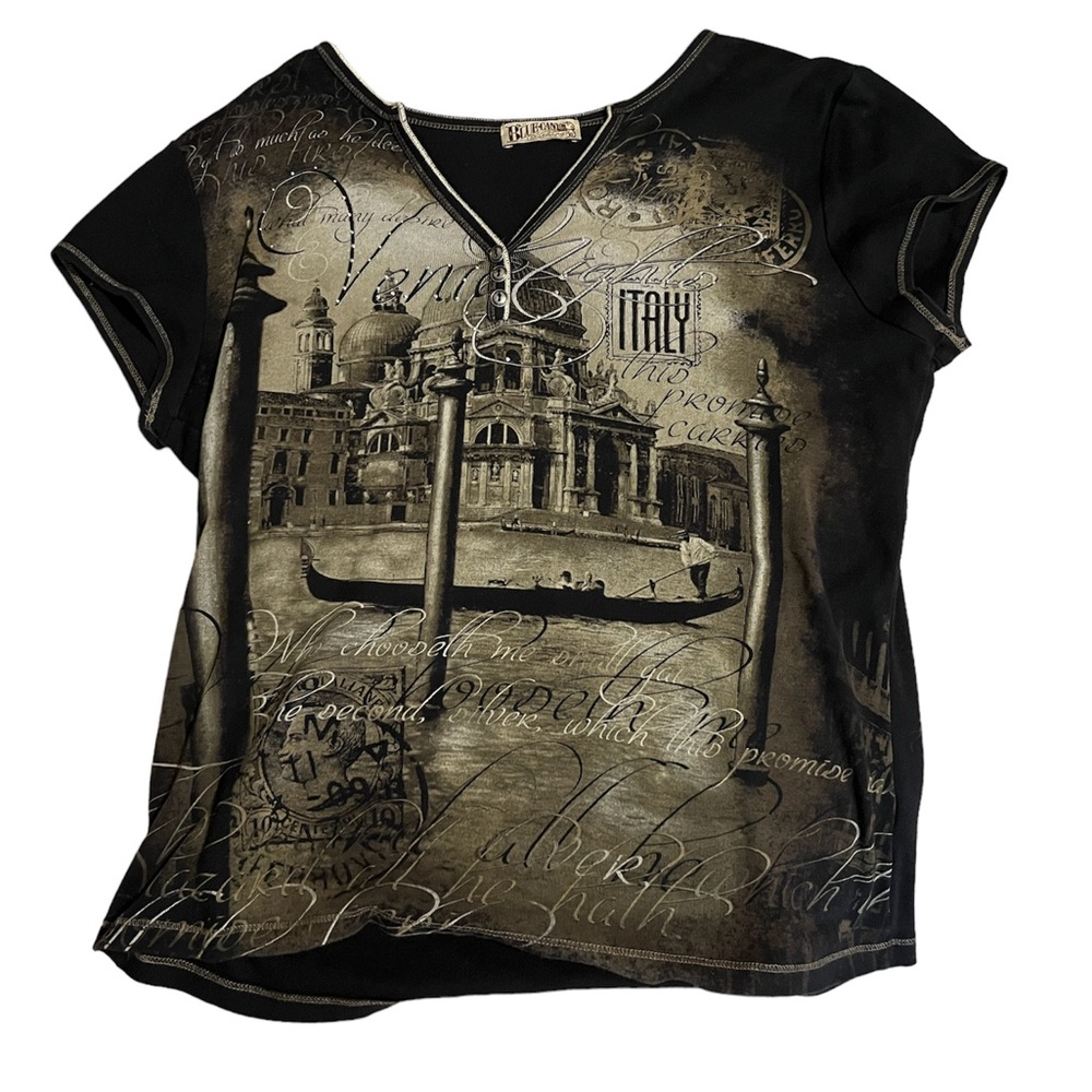 Blue canyon vintage italy y2k buttoned v-neck bedazzled top